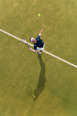 Aerial shot of player serving